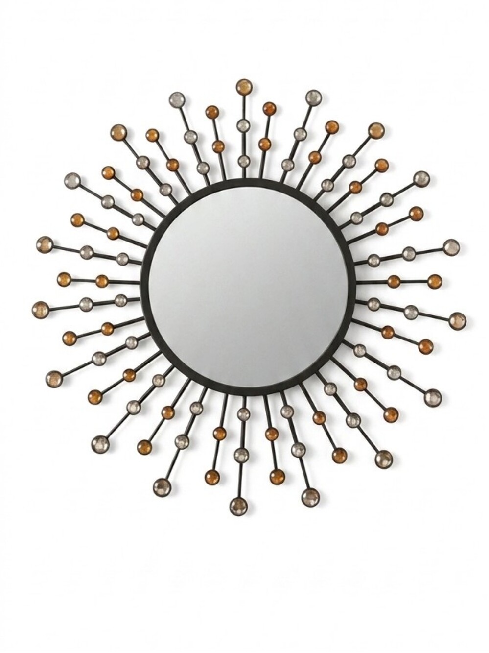 Black Sunburst Metal Wall Mirror - Amber & Silver Jewel Starburst Boho Decor